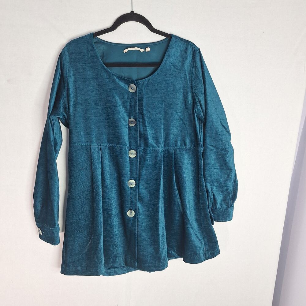 Soft Surroundings Fiona Top Sz M Velvet Chenille Lagenlook Artsy Peacock Teal